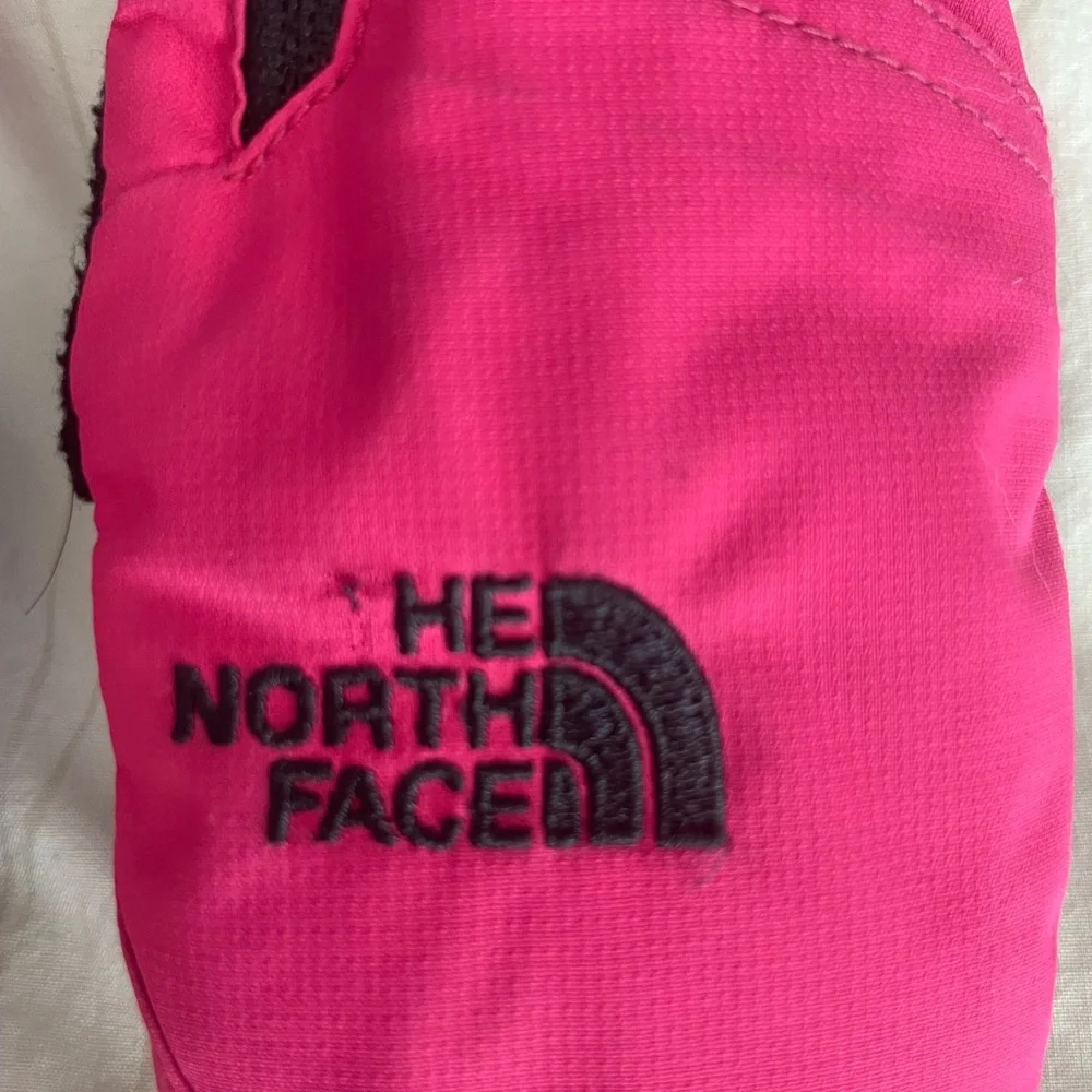 The North Face Kids Pink Insulated Mittens with Wrist Straps